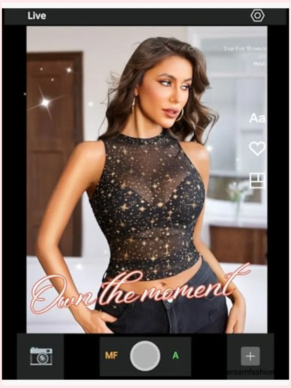 Mesh Camisole Top with Ruching, Cropped Fit, High Neck, Y2K Style - Picture 4 of 7